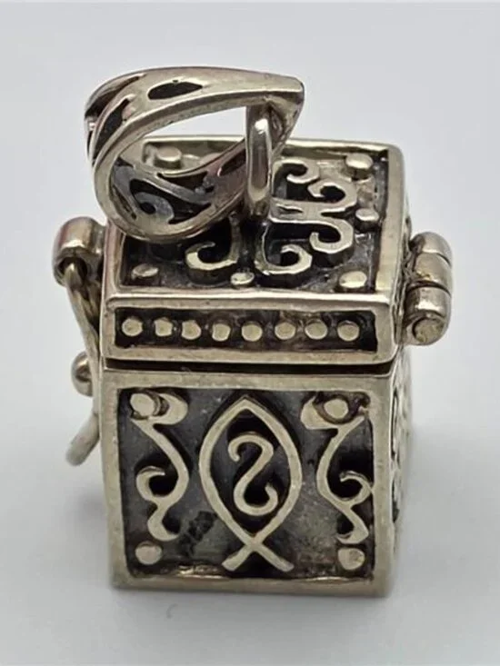 Sterling Silver 925 Prayer Box Pendant Charm Opening Filigree 14.6mm Vintage - Picture 2 of 10